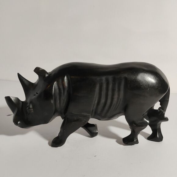 Other - Hand Carved Solid Wood Rhino Sculpture Wildlife Small Figure animal 9”